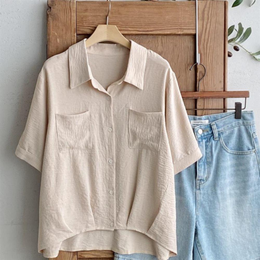 New Arrivals Open Run Women Asymmetrical Pintuck Short Sleeve Blouse