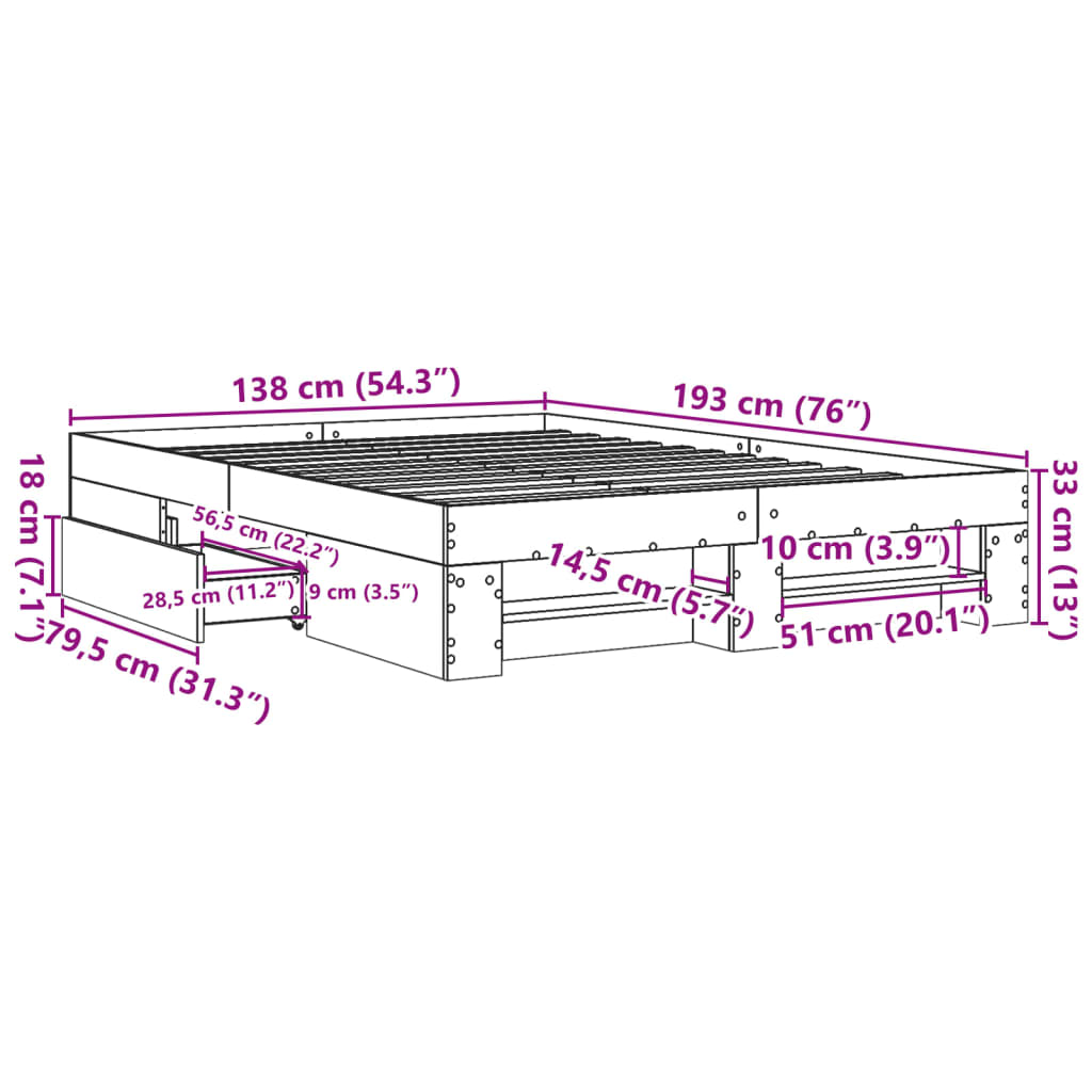 Bed Frame Black 135 x 190 cm Particleboard