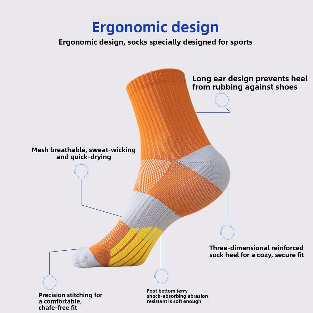 Sports Socks, Men's Long Stockings, Thick Towel Bottom, Anti-odor, Anti-slip, Wear-resistant, Professional Basketball and Running Long Socks