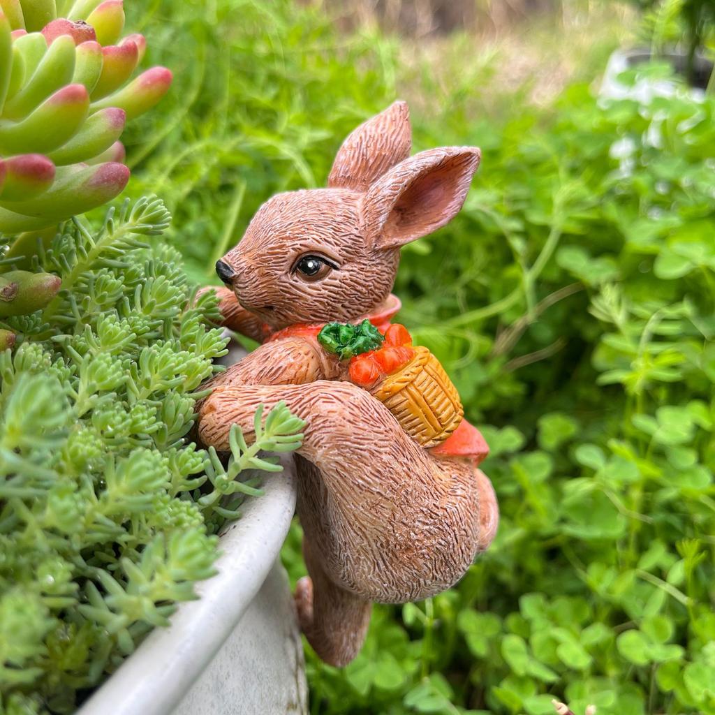 Cute Resin Rabbit Flower Pot Hanger Ornaments Climbing Bunny Figurine Animals Statue for Garden Yard Home Decor