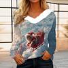 Women's Christmas Printed Long Sleeved Party Plush Neck V-neck Top