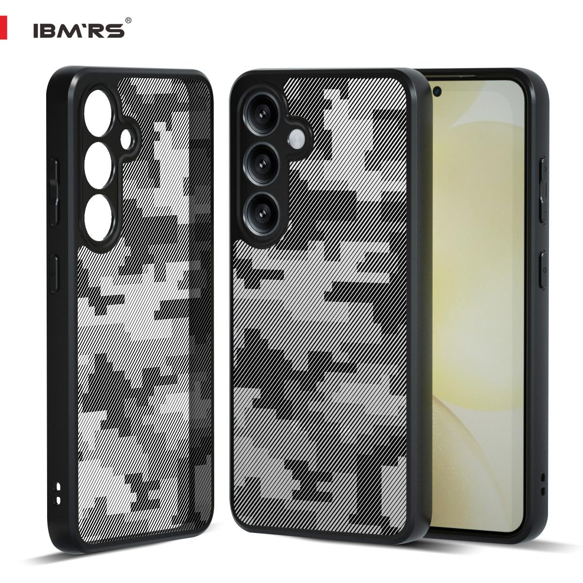 

(Comes with wrist strap)IBMRS for Samsung Galaxy S24+ transparent Case,Lens Protection Back PC Back Cover +TPC Soft edges Phone Case Casing lattice camo