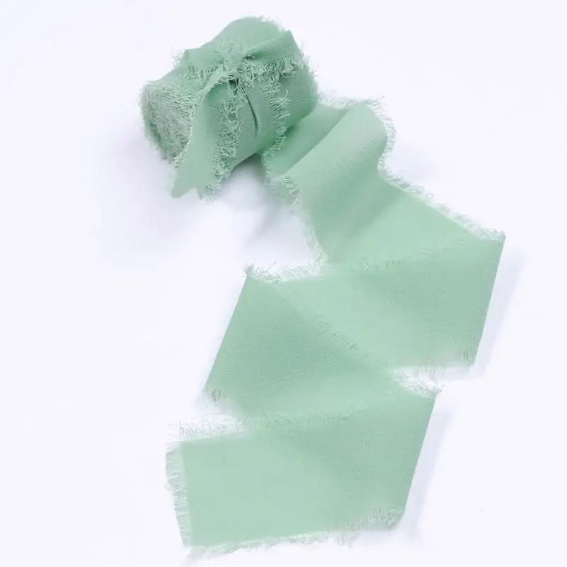 4CM*5M Handmade Frayed Edged Satin Chiffon Silk Ribbon For Wedding Invitation Wrapping Bouquets Birthday Party Decorations Gifts