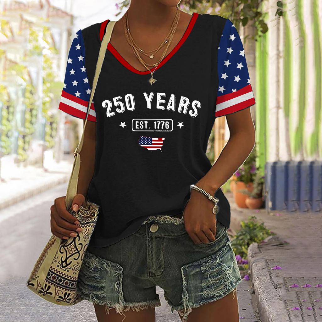 Women's Casual Printed Round Neck Pullover Short Sleeve Top