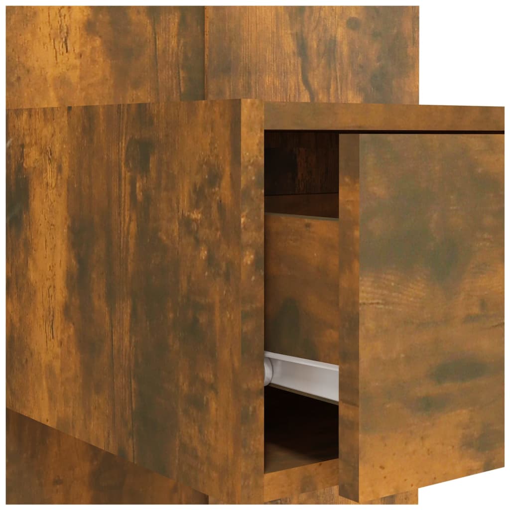 Headboard with Nightstands Smoked Oak Wood Based Material