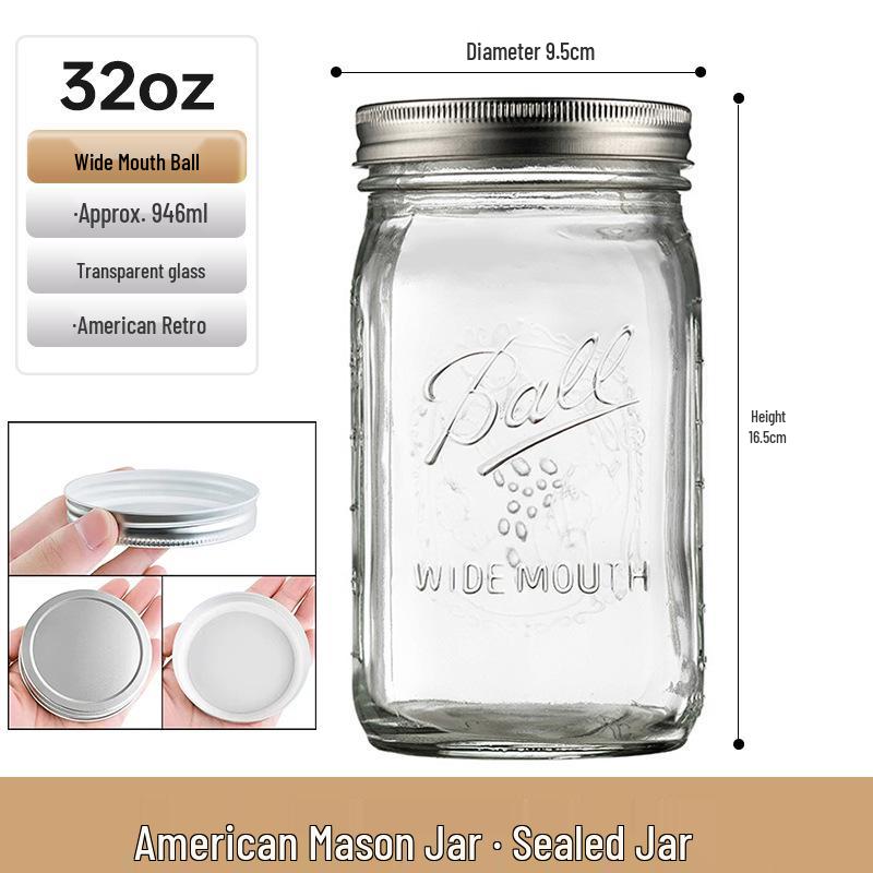 Barattolo di Vetro Mason Ermetico per Fiocchi d'Avena, Marmellata e Bevande - Stile Americano Retrò