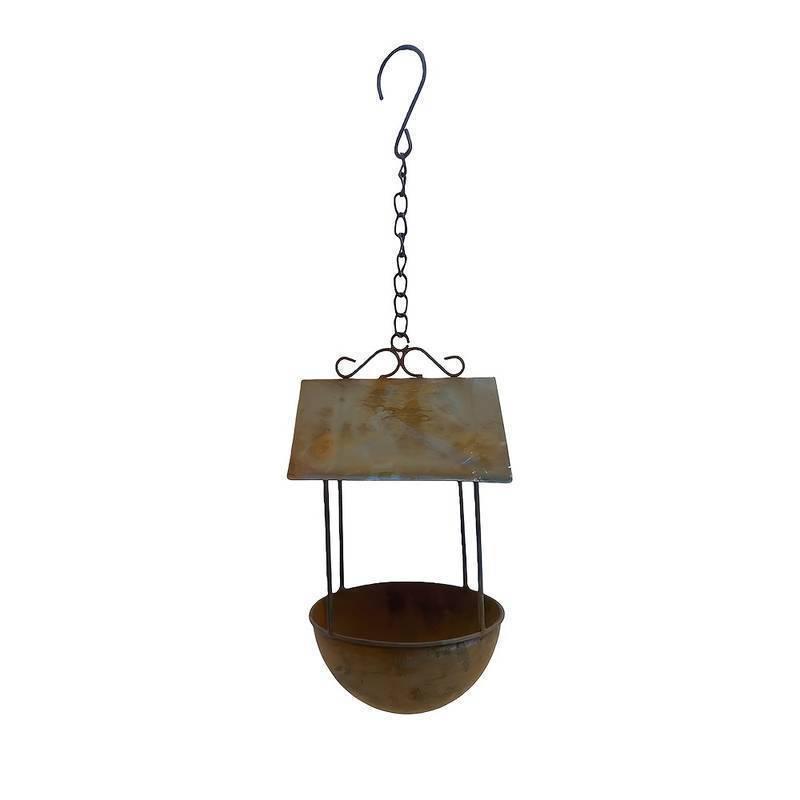 Outdoor Wrought Iron Bird Feeder with Lure and Bird Bath Ornament Decoration