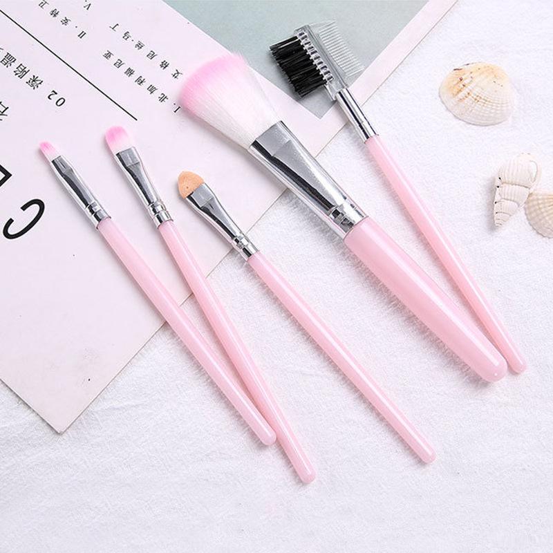 5-Piece Pink & Black Makeup Brush Set: Eyeshadow, Lip, Blush, Eyelash Brushes