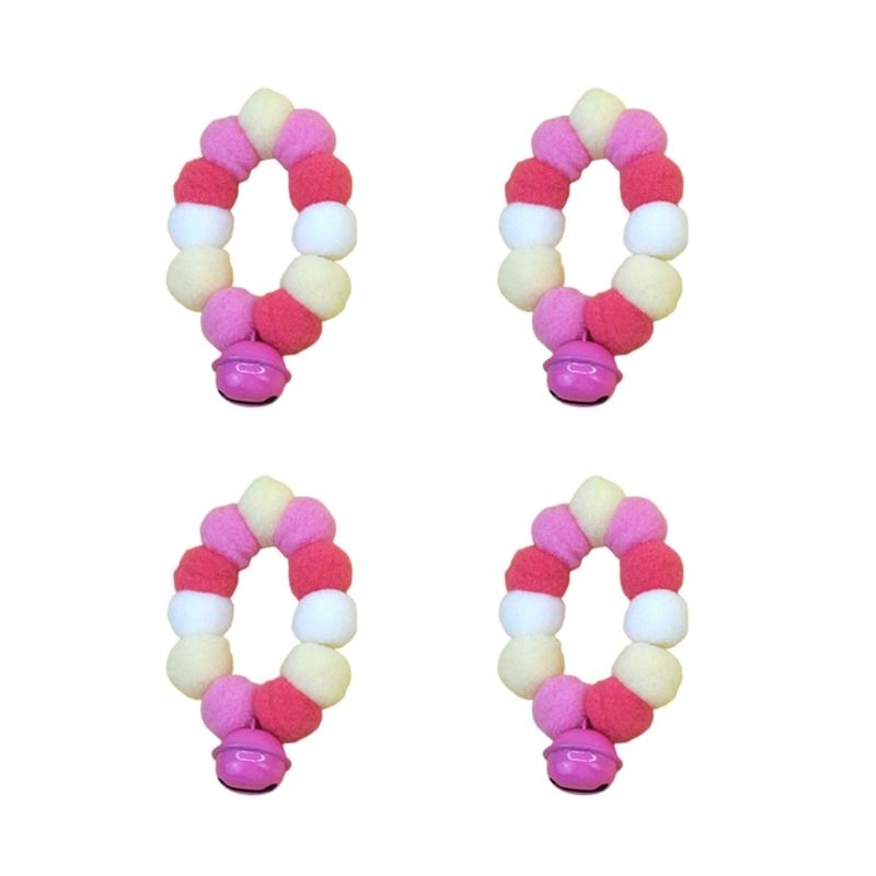 4pcs Festival Plush Pet Collars with Pompoms Bells Charm Colorful Furry Birthday Collar for Cats and Dogs