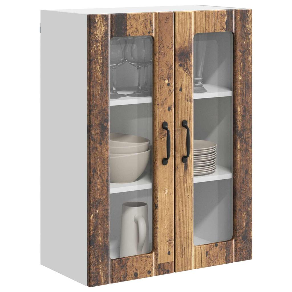 Wall Mounted Glass Cabinet LUCCA Reclaimed Wood Style 60 X 31 X 80 Cm Particleboard