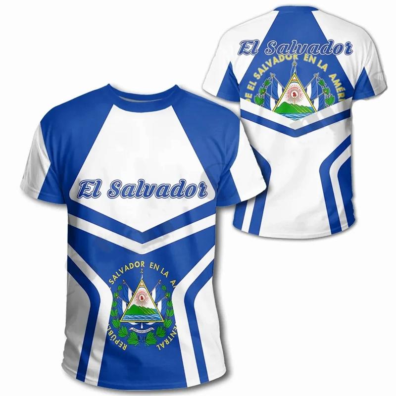 El Salvador Flag National Emblem 3D Print T Shirts Streetwear Harajuku Men Women Casual Sportswear O Neck Short Sleeve T-shirt