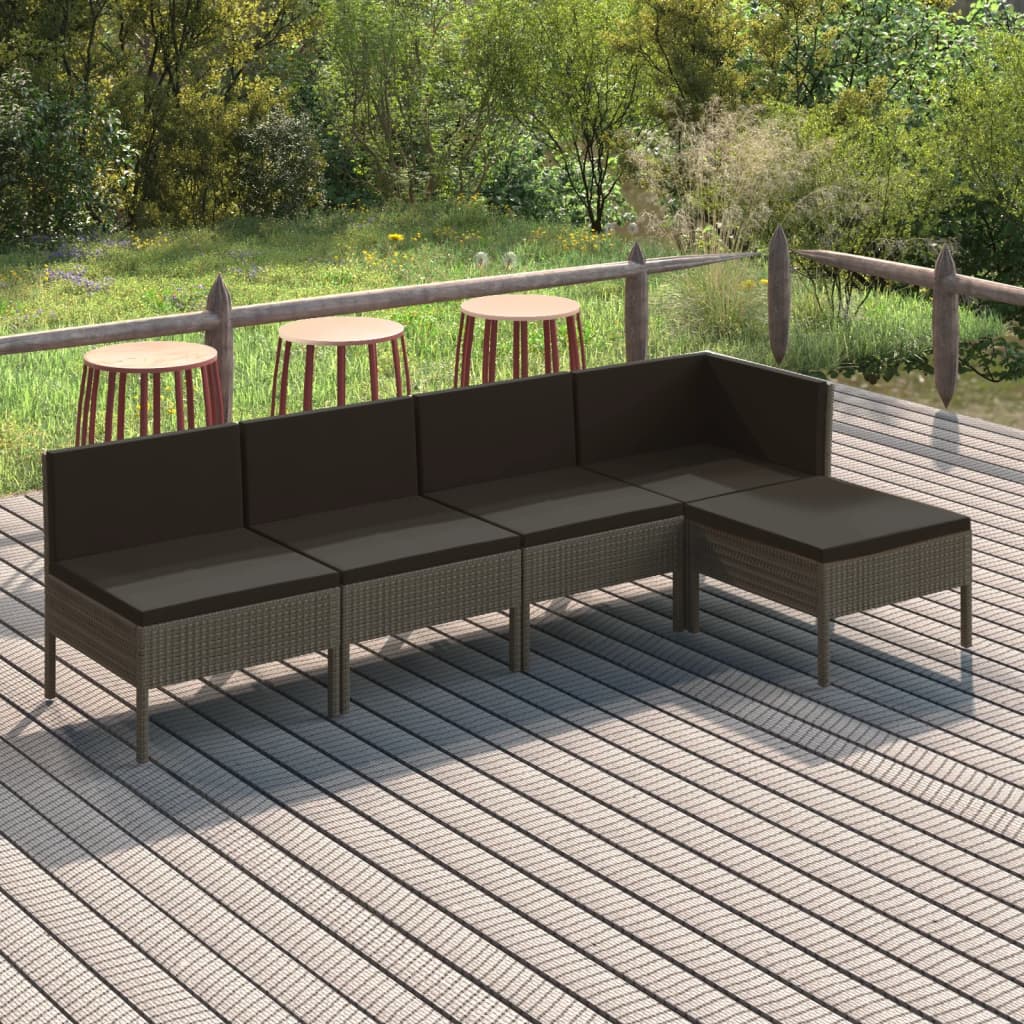 Vidaxl 5-Cz. Garden Lounge Set, Cushions, Grey, Rattan PE