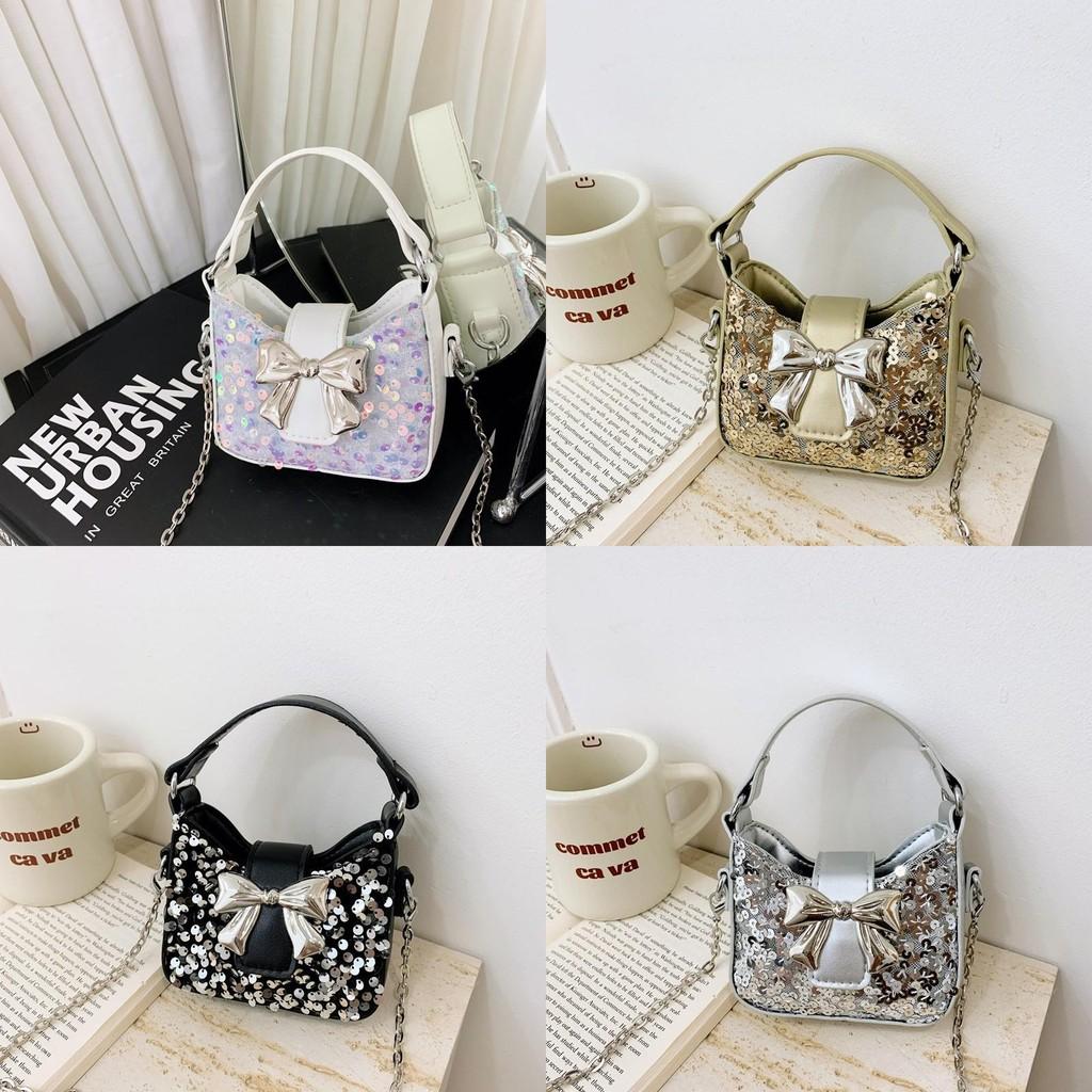 Kids Girl Butterfly Bow Sequin Mini Shoulder Bag With Breathable Pu Material For Daily Use
