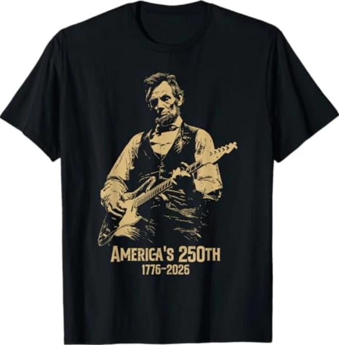 Americas 250th Abraham Lincoln Playing Guitar Retro Vintage TShirt S