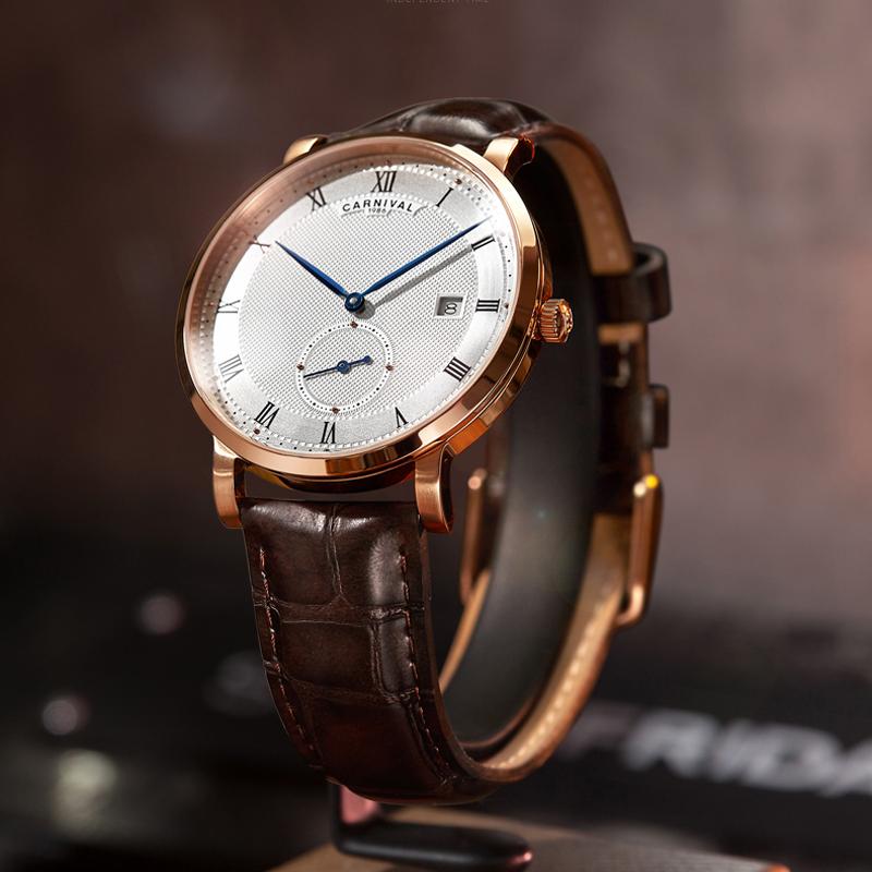 CARNIVAL Luxury Sport Automatic Mechanical Watch Unique 60 Second Design Waterproof Men Watch Leather Strap