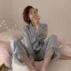 Women's Spring/Autumn Ice Silk Pajama Set - Long Sleeve, Long Pants, Cardigan, Sweet Homewear Style, Two-Piece.