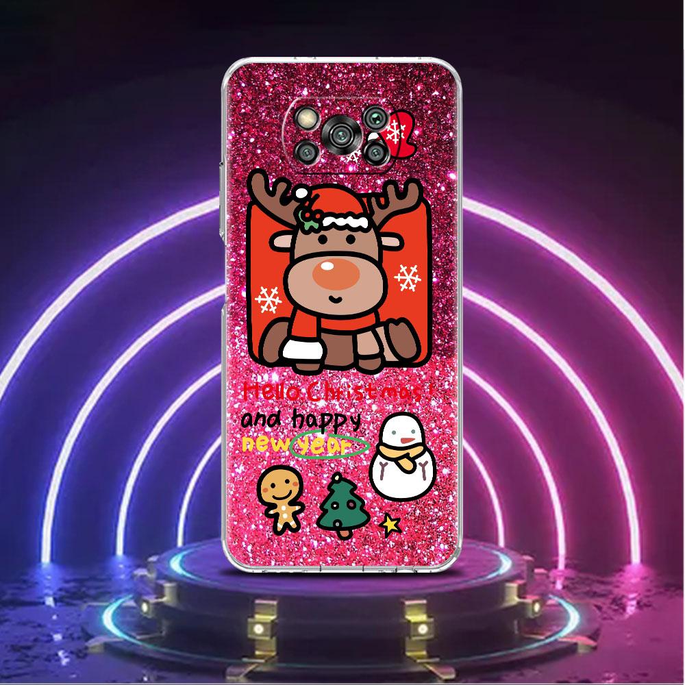 Clear Soft Case For Xiaomi Mi Poco X3 NFC M3 F3 12 11 Lite 11T 10T X3 Pro Note 10 9T Phone Funda Cover Christmas Cute Sled Elk