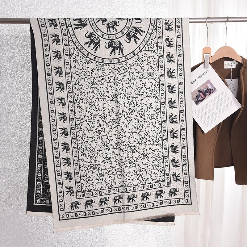 

Ретро нишевый дизайн чувство принт слона шарф женский дорожная мода легкая роскошь высокий темперамент внешняя шаль 67*185