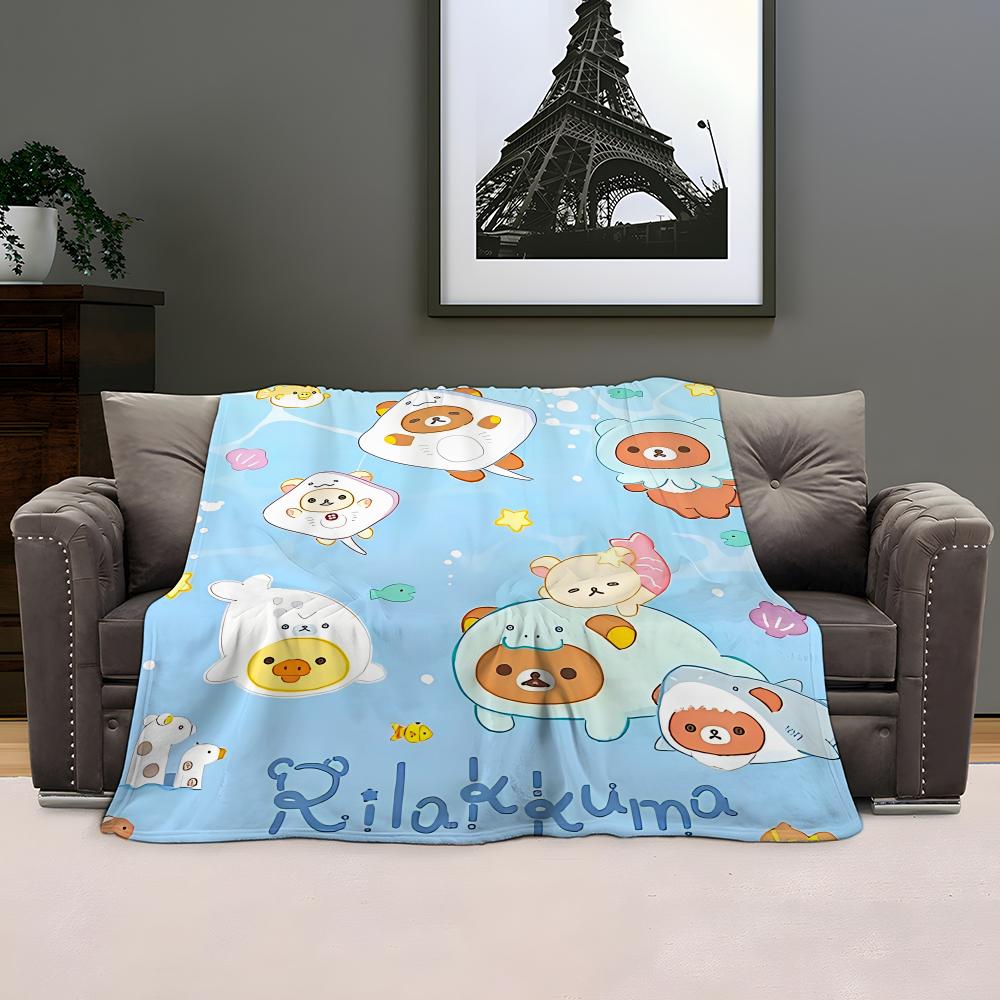 Character Rilakkuma Throw Kid-Friendly Flannel Throw Blanket Soft Warm Anti-Static Washable All Season