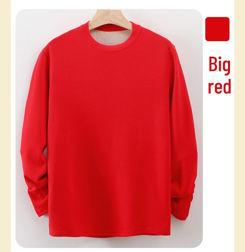 Men's Plus Velvet Thermal Underwear Top - Thick, Solid Color, Round Neck, Seamless, Cashmere Silk Blend, Elastic Fit, Autumn Wear.