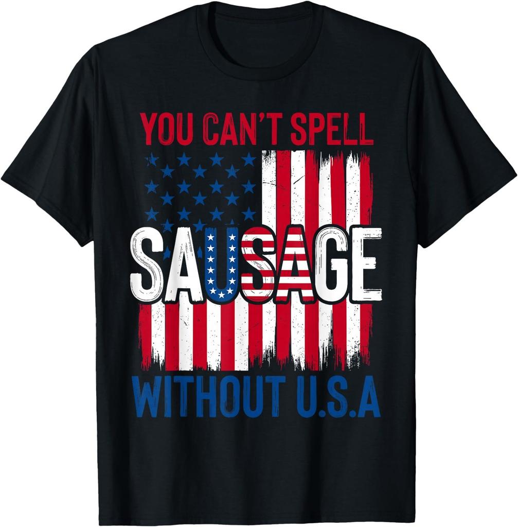 Funny Patriotic Sausage USA BBQ American Flag Humor T-Shirt