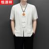 Hengyuanxiang Men's New Chinese Style Linen Blend Short-Sleeve Shirt