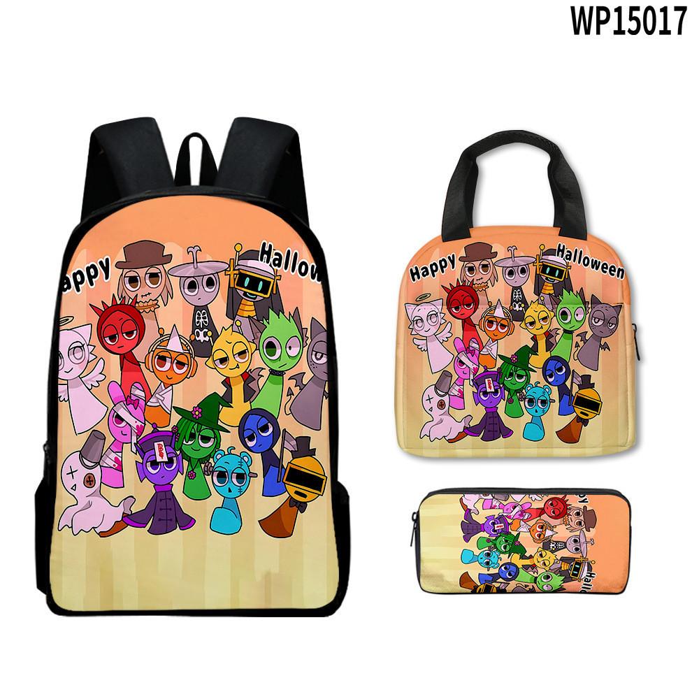 3d Game Sprunki Backpack With Waterproof Lunch Bag And Pencil Case School For