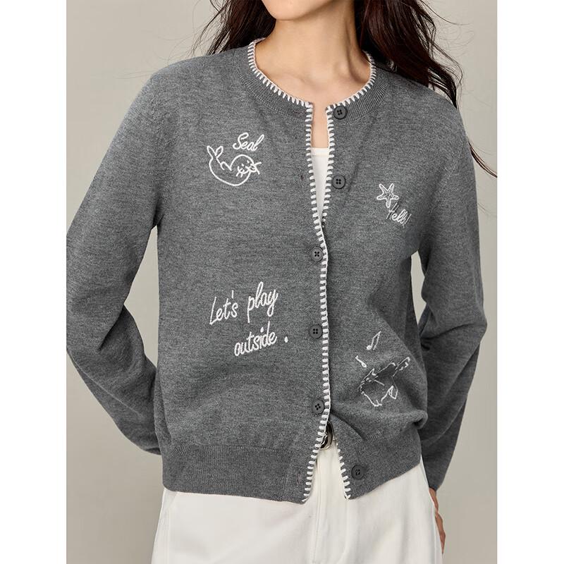 INMAN Women's Embroidered Knit Cardigan Sweater
