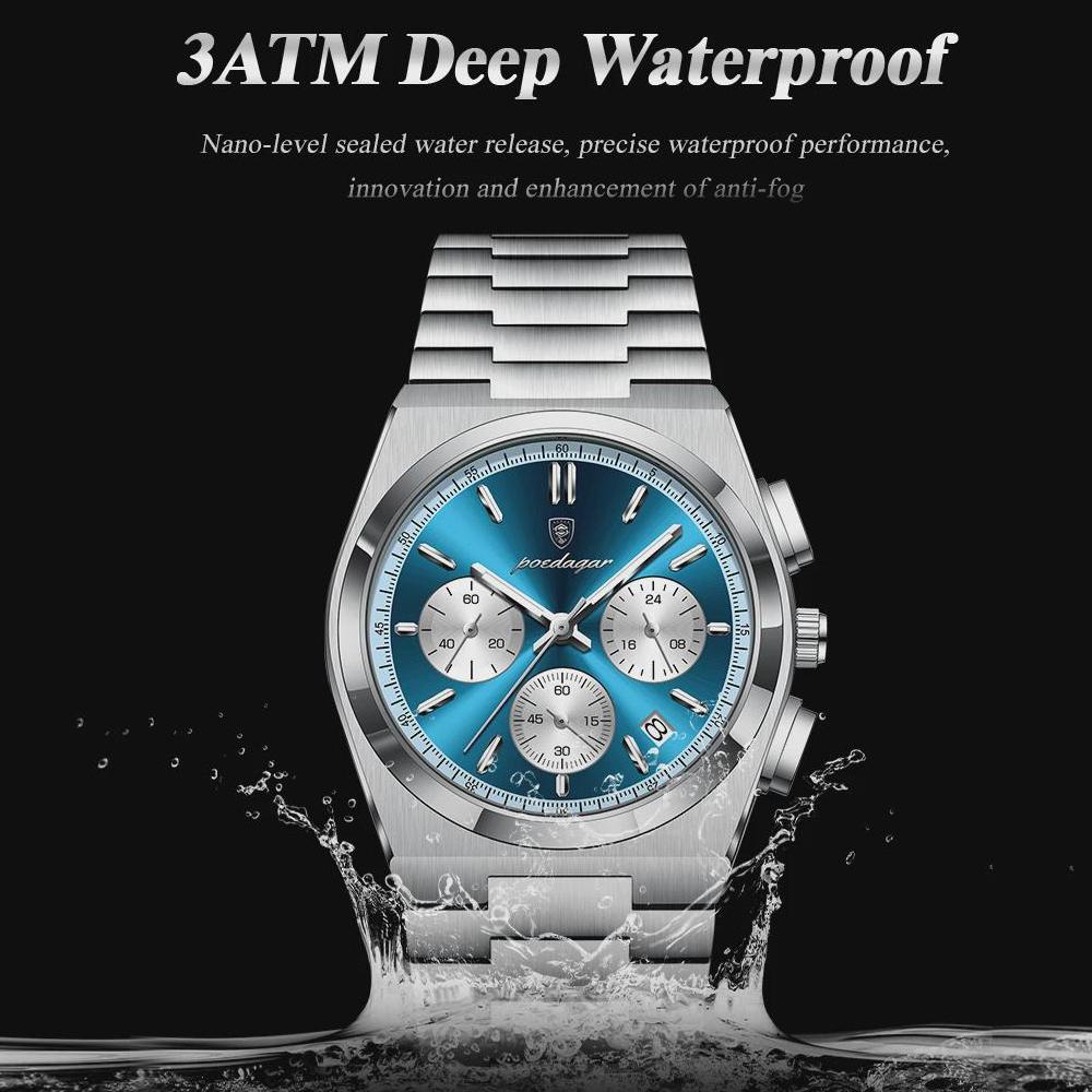 Classical Chronograph Watch Men Luxury Sport Three-Eyes Multifunction Quartz Wristwatch Man Clock Waterproof Luminous Date