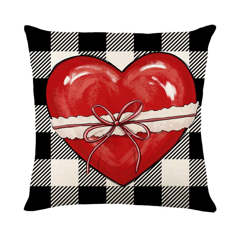 Classic Plaid Print Pillow Cover Valentine's Day Red Letter Love Home Sofa Decorative Cushion Pillow