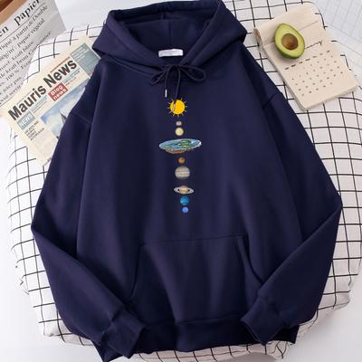 The Eight Planets Of The Solar System Print Hooded Men's Autumn Crewneck Hoodies Simple Oversize Hoodie Street Warm Sportswear