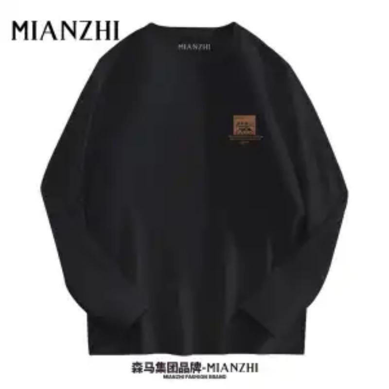 Męskie Nowe Bawełniane Koszulki z Długim Rękawem na Wiosnę i Jesień Luźne Modne Markowe Koszulki Bazowe Codzienne Top