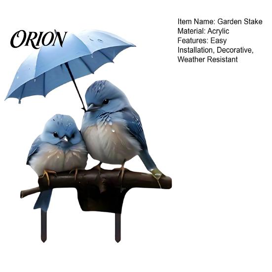 Yard Art for Flower Pots Blue Birds Garden Stake, Couple with Umbrella Romantic Sign Waterproof Outdoor Ornament Lawn Bed Decor Stakes