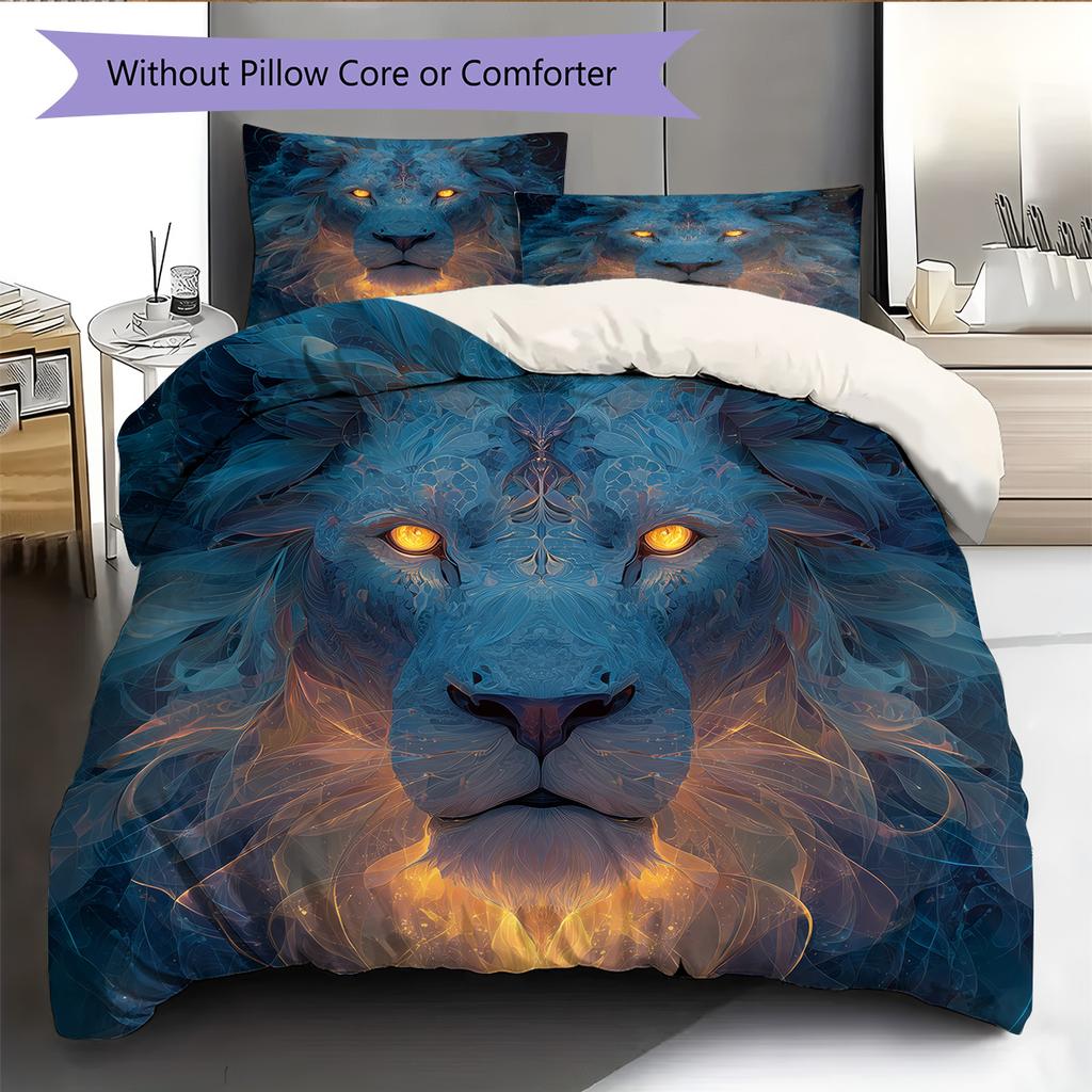 Lion Head Pattern Bedding Quilt Set  Home Decoration  Gift (1 * duvet cover + 2 * pillowcase  without core)