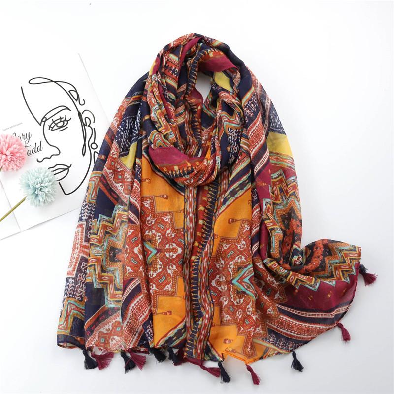 Autumn Fashion Ink Painting Floral Tassel Viscose Shawl Scarf Lady High Quality Wrap Pashmina Stole Bufandas Muslim Hijab Sjaal