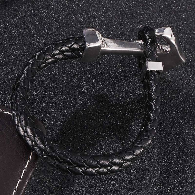 Men Jewelry Anchor Bracelet Black Braided Rope Chain Leather Bracelet Bangles For Women Jewelry Gifts