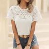 Comfortable Breathable Solid Color Short Sleeve Tops Women Casual Basic Round Neck Lace Stitching Fashion Tee