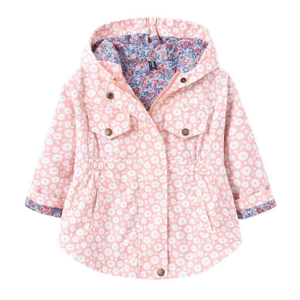 Frühlings- und Herbstjacke für Mädchen, modische Blumen-Windjacke, Kinder, taillierte Kapuzenjacke, mittellange Jacke