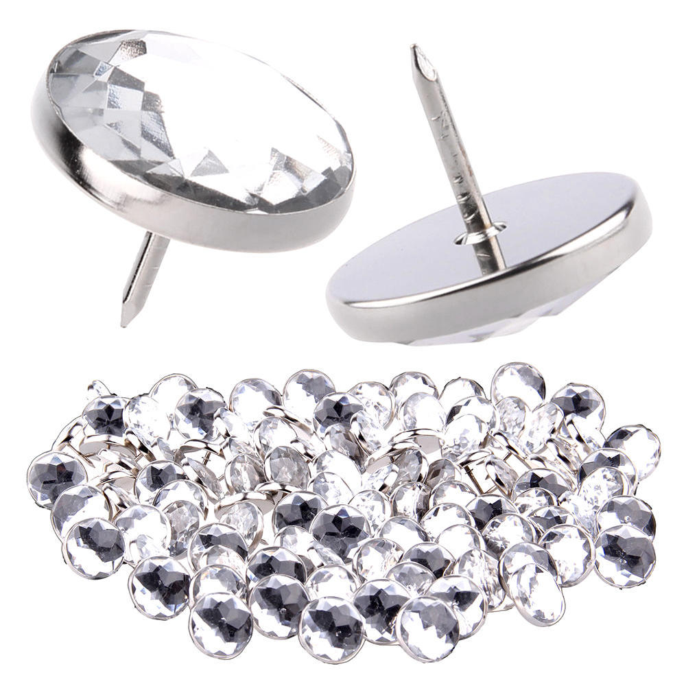 50pcs 20//22mm Diamante Sofa Headboard Upholstery Nail Buttons Tack Stud Pins