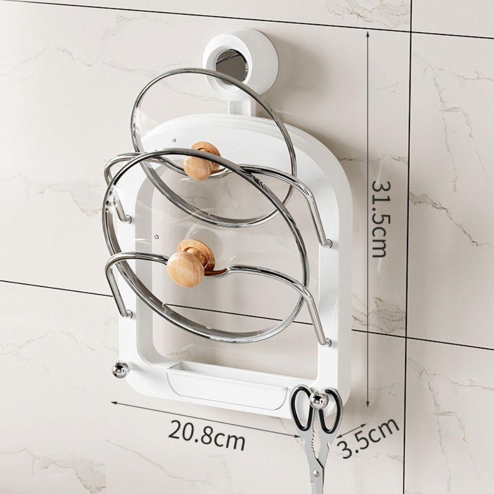 Wall Mounted Pot Lid Holder Punch-Free Pot Lid Rack Practical Pan Cover Storage Holder