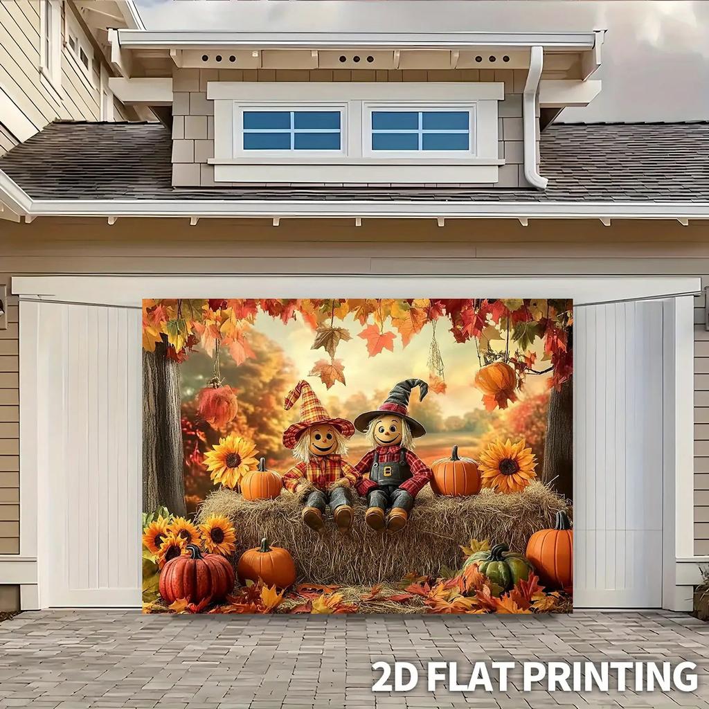 2D plane, 1 piece featuring the autumn scarecrow and pumpkin harvest theme background, suitable for living room and bedroom