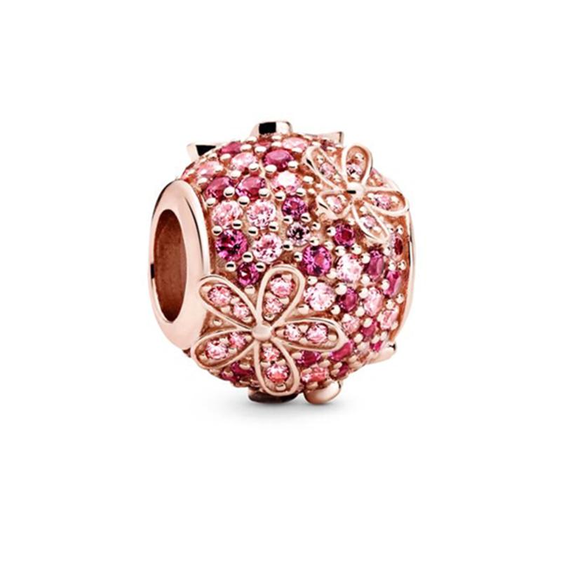 Charms Diy Women Jewelry Gift Sparkling Rose Gold Flowers & Hearts Family Tree Daisy Flower Beads Fit Original Bracelet