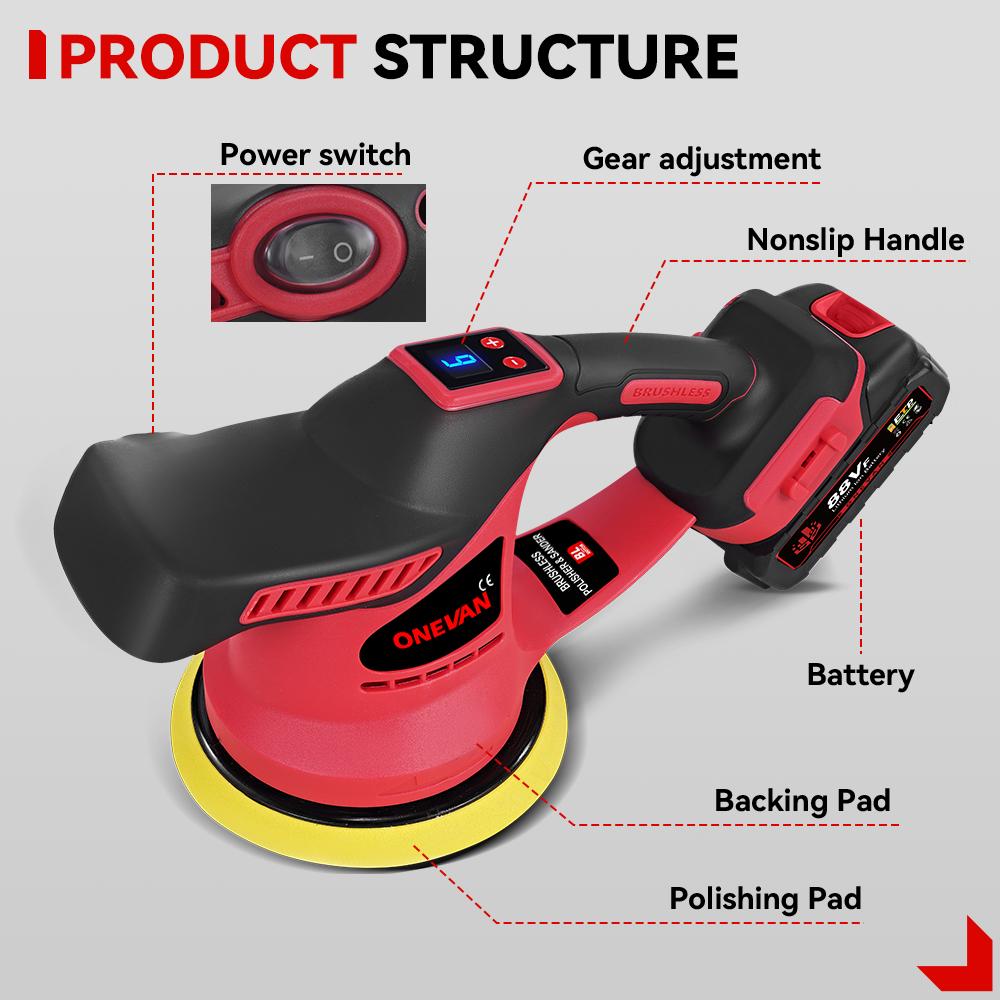 ONEVAN Polizor electric 8500RPM 6 trepte Polizor auto fără fir Electric Auto Ceruire Șlefuire Unealtă electrică Pentru baterie 18v cu pin