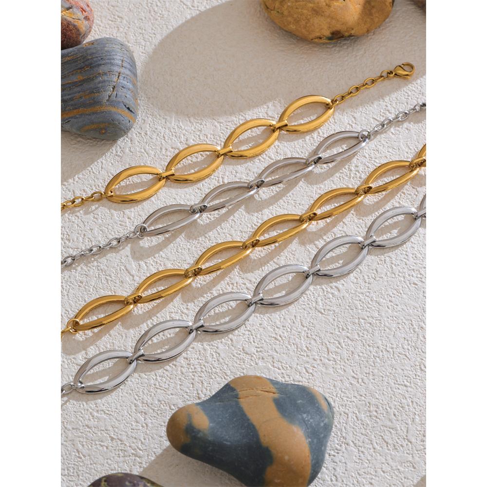 Yhpup Haute Qualité Acier Inoxydable Mode Géométrique Fait Main Ensemble Collier Bracelet Cadeau pour Femmes Bijoux Étanche 2025