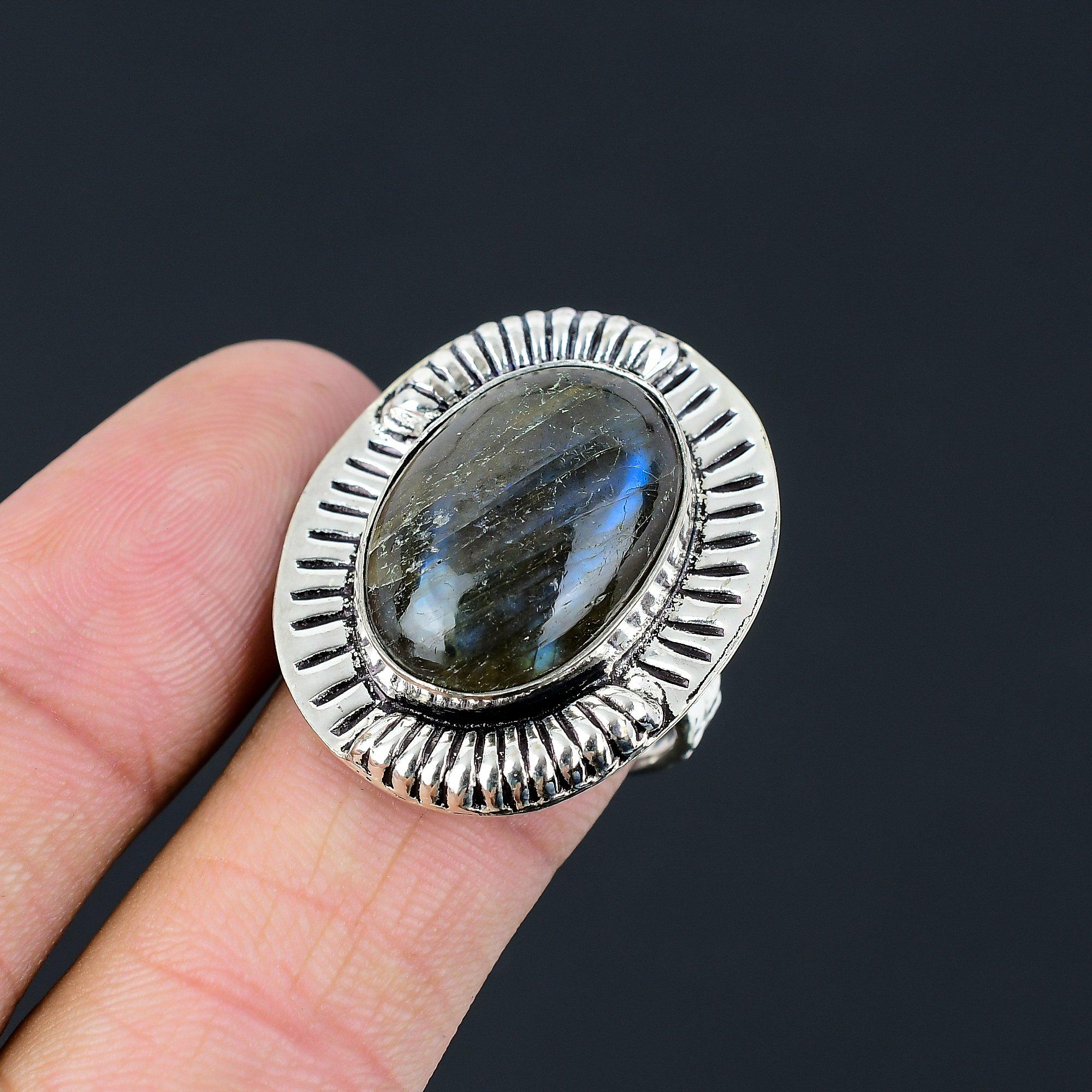 Sterling Silver Oval Labradorite Stone Anniversary Engagement Unique Ring US 9.5 9.5