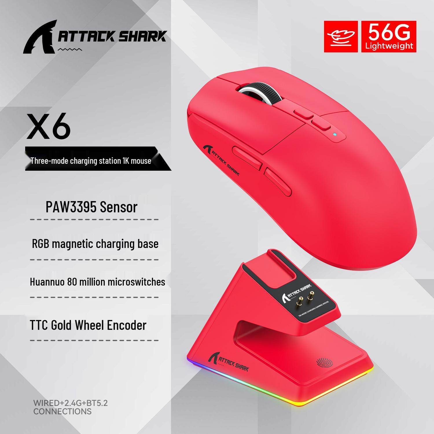 

Бездротова RGB ігрова миша Attack Shark X6 PAW3395 - Легка, Трирежимна Bluetooth для кіберспорту з зарядною базою