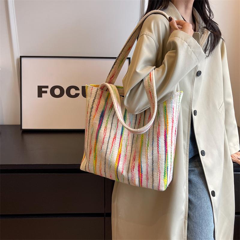 

Холщовая сумка-тоут с вертикальной полосой, сумка на плечо, сумка с кисточками, женская сумка