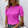 Ladies Summer Wrinkle Short Sleeve Solid Color Pullover T Shirt Top