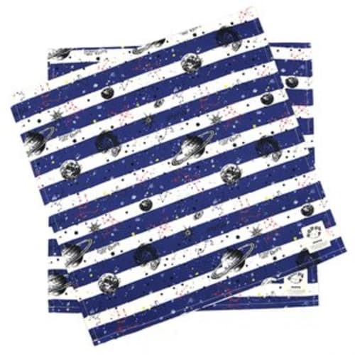 Set of 2 Shimashima Space Navy Lunch Cloths, Napkins, and Lunch Mats for Lunchboxes, School Lunches, and Elementary School Students. Made In Japan by