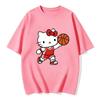 2026 New Summer HelloKitty Cute Graphic Tee Casual Short Sleeve Cotton Top for Women Girls Kawaii Cartoon Print Streetwear